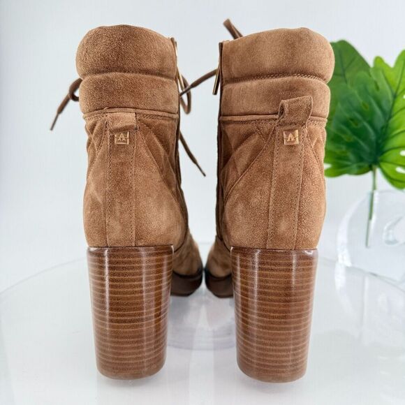 Aquatalia Iole Quilted Suede Lace-Up Booties Women 10.5 Brown Weatherproof Boots - Picture 7 of 16
